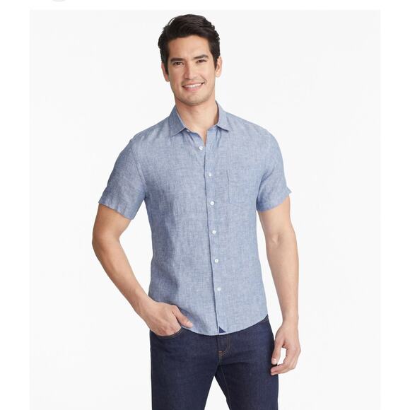 UNTUCKit Wrinkle-Resistant Short-Sleeve Linen‎ Valente Blue Button Down Shirt XL - Picture 1 of 9